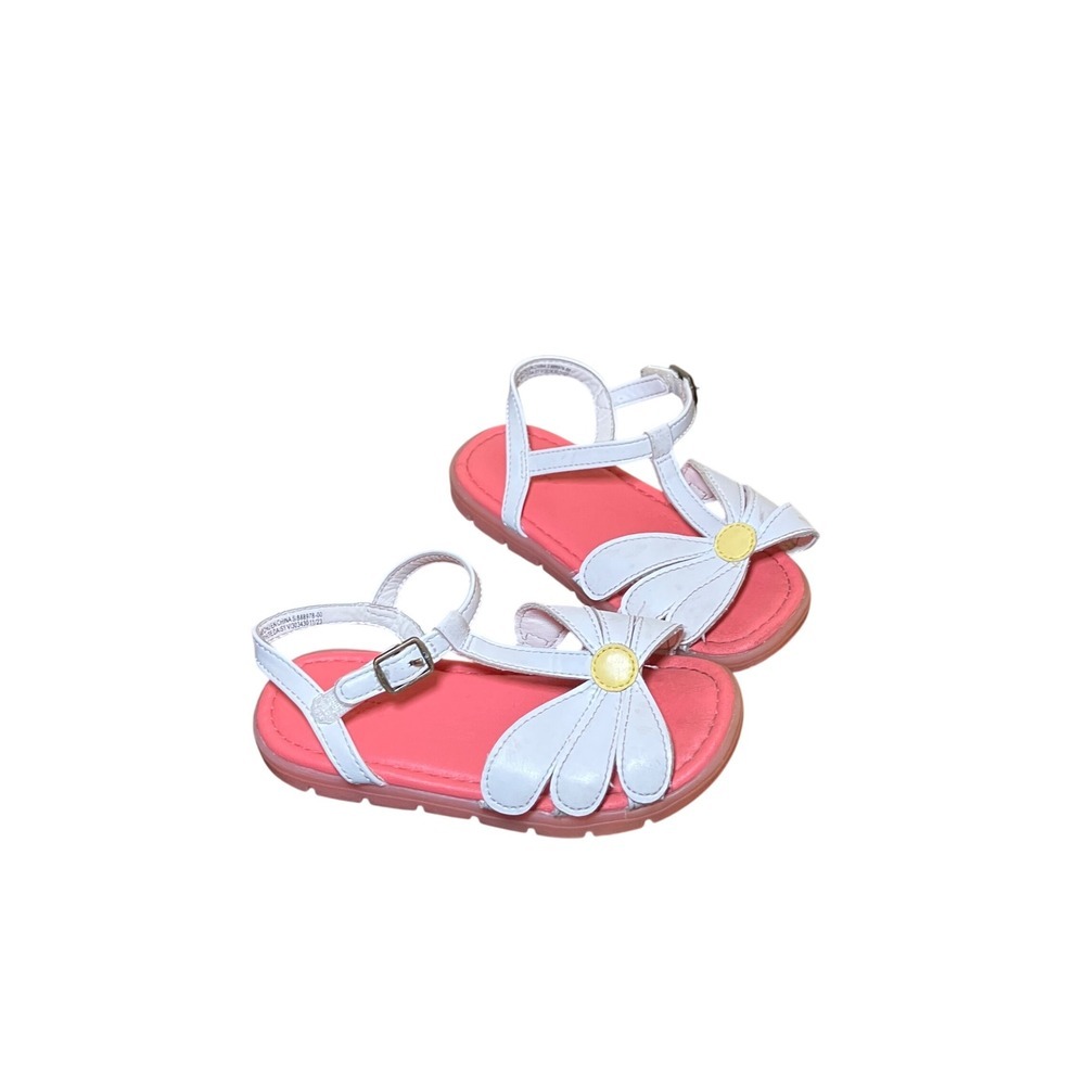 Old Navy Toddler Girls Size 10 White Daisy Pink Sandals Floral Strappy Buckle